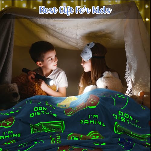 Image of Levens Glow in The Dark Gaming Blanket for Boys - Christmas Easter Valentine's Gifts Toys for Teens, Gamer Stuff Controller Throw Decor Presents Kids Age 8 9 10 11 12 13 14 15 Year Old Boy 50 inchx60 inch