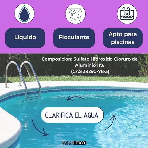 Miniatura 3 de Techzoco Floculante Liquido Para Piscinas, Clarificador Agua, Eliminador Turbidez, Agrupa Partículas En Suspensión Facilitando Eliminación, Fabricado En España, Forma Liquido, Contiene 5 Litros