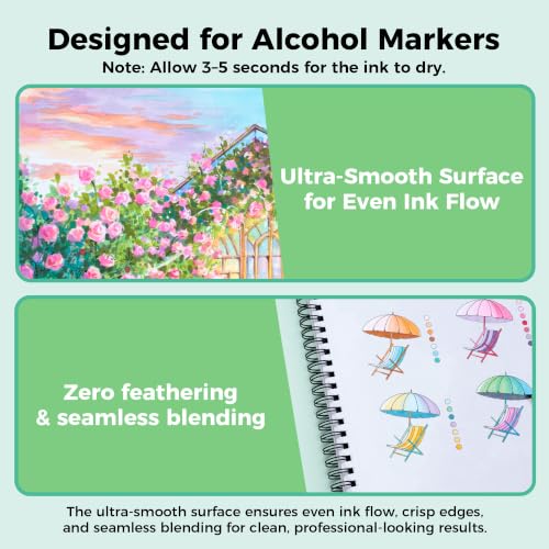 Image of Ohuhu Double-Sided Marker Pad Sketchbook Bleedproof - 11 inchx14 inch Large Paper Size - 90 LB /150 GSM Smooth Drawing Paper - 60 Sheets /120 Pages - Spiral Bound Sketching Book for Alcohol Markers