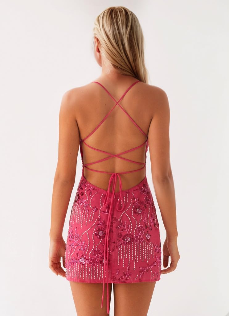 MISSACTIVER Sleeveless Sequin Dress for Women Backless Criss Cross Straps Mini Dress Sexy Sparkle Short Dresses Party - Image 3