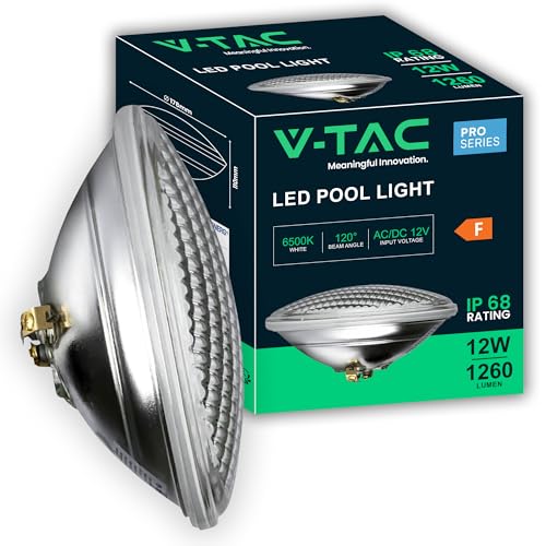 V-TAC Lampe LED pour Piscine 12W – PAR56 – Lampe en Verre Antichoc pour l'Éclairage de Piscines et Fontaines – 1260 Lumen – Lumière Subaquatique –...