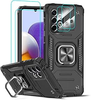 LeYi for Samsung Galaxy A33 Phone Case and 2 Tempered Glass Screen Protector + 2 Camera Lens Protector, Ring Holder Shockproof Military Grade Protective Mobile Phone Cover for Samsung A33 Black
