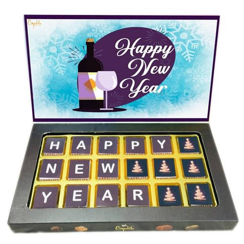Image of Expelite Personalized Merry Christmas and Happy New Year Chocolate Gift for Wife -18 Pc Merry Christmas and Happy New Year Chocolate Gift for Girlfriend, Boyfriend, Wife & Husband