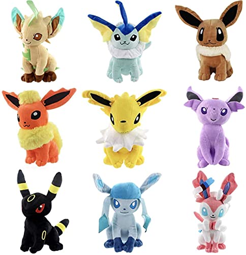 Eevee Evolutions Plush Set of 9 Eevee Umbreon Sylveon Vaporeon Jolteon Leafeon Espeon Flareon Glaceon Evolution Plush Toy Stuffed