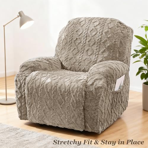 Image of JOKIVTOU Recliner Chair Covers 4-Pieces Reclining Chair Slipcovers with Pocket& Elastic Bottom, Soft Feel Fitted Lazy Boy Sofa Couch Cover Washable, Stretch Recliner Furniture Protector