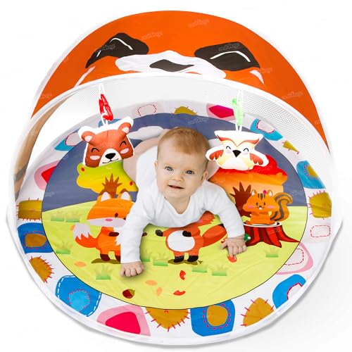 Image of Zest 4 Toyz Baby Play Mat Activity Centre My First Gym Foldable Laying Mat with Hanging Rattles Toys Washable Mat Gym for 6 Months Babies - Orange Made in India