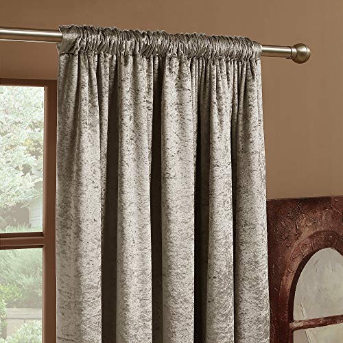 Crushed Velvet Thermal Insulated Room Darkening Pencil Pleat Curtains (2 Panels) - Window Panels/Drapes, 168 cm Width per Panel, 3 Drops Available (Mink, 66 x 90"/168 x 228 cm)