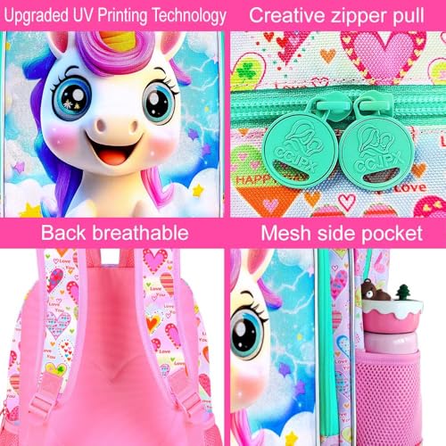 Image of 3Pcs Unicorn Backpack for Girls, 16 inch Soccer School Bookbag Set with Lunch Box,Kids Backpacks for Elementary Preschool Kindergarten (Pink)