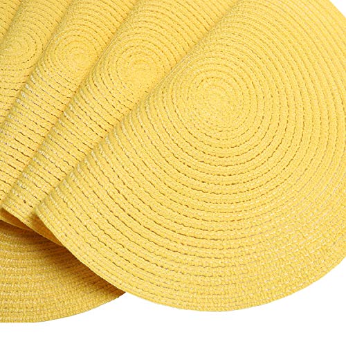 Image of SHACOS Round Braided Placemats Set of 6 Kitchen Place Mats 15 inch Round Table Mats for Dining Tables Washable (Yellow, 6)