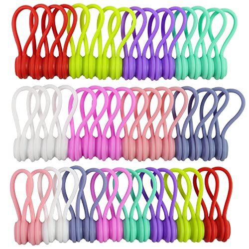 48 Pack Magnetic Silicone Cable Ties, Reusable Cord Organizer Cable Clips