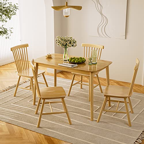 Ikifly 5-Piece Dining Table Set For 4, Modern Solid Wood Dining Room Table With 4 Wood Dining Chairs, For Home Kitchen Dining Room Furniture - Natural #TOP2