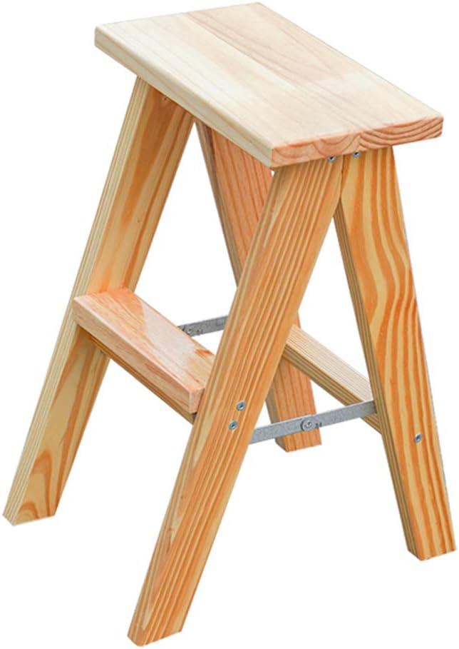 Kitchen Stair Chair 2-Tread Step Ladder Folding Library Steps Ladder Stool, Wood Ladder Safety Stepladder Height 50Cm Max. 200Kg