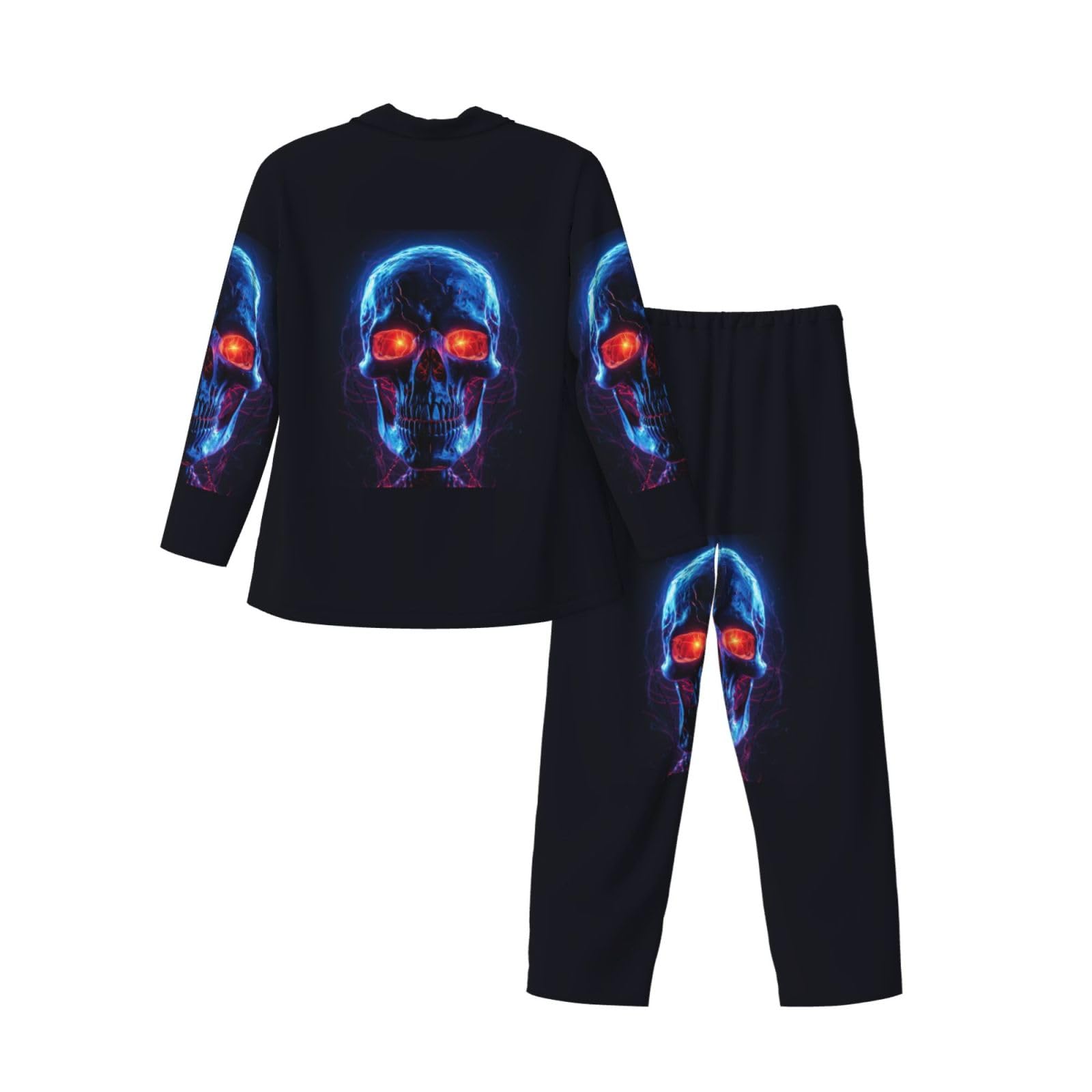 Langärmeliges Pyjama-Set für Herren, Halloween, Totenkopf-Aufdruck, zweiteilig, Hauskleidung, bequeme Nachtwäsche