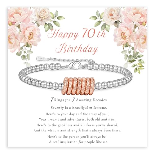 FENNELISA 70th Birthday Gifts for Women,Adjustable Silver Bracelet for Women Meaningful 70th Best...