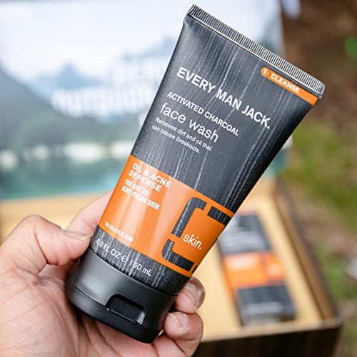 Every Man Jack Oil And Acne Defense Skin Care Set -Three Full-Size, Fragrance Free Skin Care Essentials For A Complete Routine - Activated Charcoal Face Wash, Activated Charcoal Face Scrub, And Mattifying Face Lotion #TOP4
