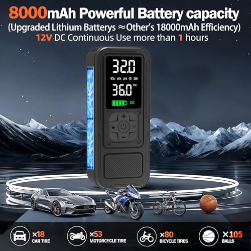 Image of Y34 Tire Inflator Portable Air Compressor,4X Faster Inflation,8000mAh Cordless /12V DC 150PSI Air Pump with Digital Pressure Gauge for Car,Motorcycle,Bike,Ball Gifts for Him