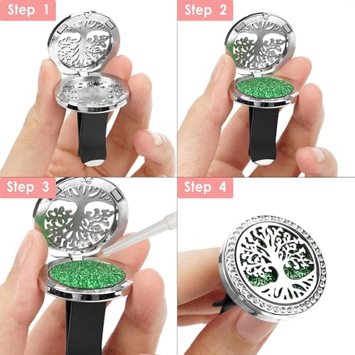 Image of Essential Oil Car Diffuser Vent Clips, Sparkling Essential Oil Car Diffuser, with 20 Refill Pads, for Long Lasting Automotive Odor Eliminator Decoration (1, Life Tree+11-petaled Flower)
