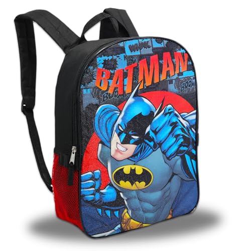 Batman Backpack and Lunch Box Bundle Set ~ Deluxe 16" Batman Backpack for Boys Kids with Insulated Lunch Bag and Stickers (Batman School Supplies)2