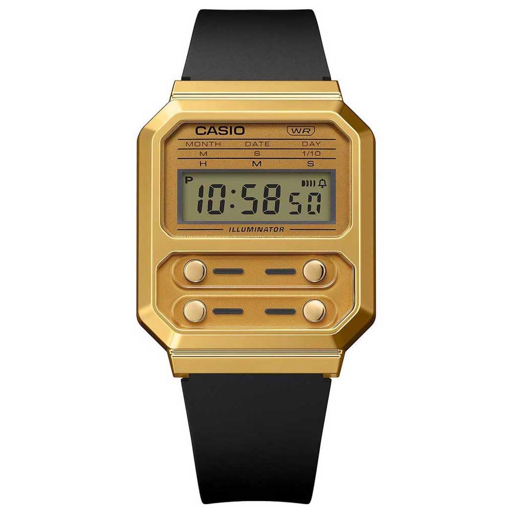 Casio Orologio Digitale Unisex A100WEFG-9AEF, Cassa 40.7mm, Quadrante Oro E Cinturino Nero In Resina