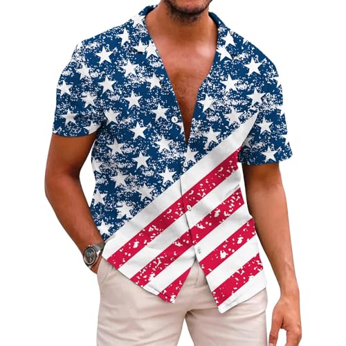 Mens 4th of July Shirts Funny Patriotic American Flag Summer Button Down Short Sleeve Tops by Corkifux - Used condition - US$16.98