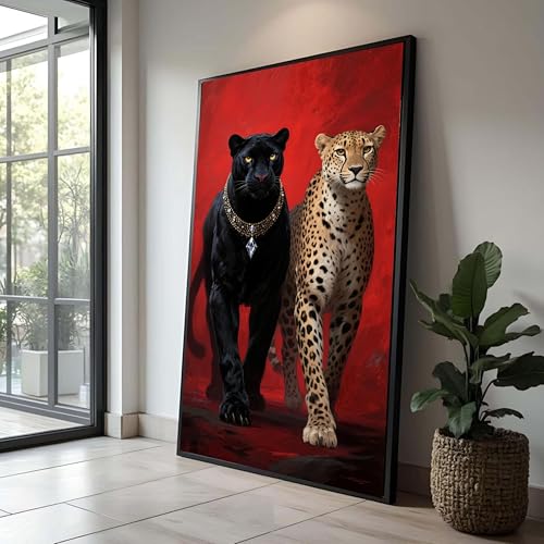 Toile panthère noire et guépard YUSUZHU 40x70 cm avec cadre intérieur pour salon