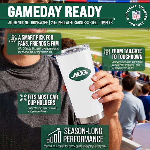 Image of New York Jets NFL 20oz Stainless Steel Insulated Tumbler, Slider Lid