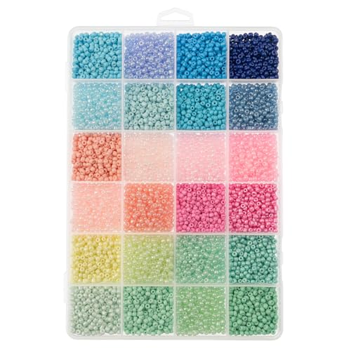 12500pcs John Bead Assorted Glass Seed Beads 8/0, 24 Pastel Dream Colors Round Bead for DIY Crafts Jewelry Making Bead Box