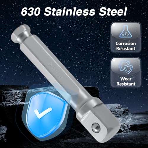 Image of EVRBUL Stainless Steel 7 /16-inch Hex to 1 /2-inch Square Extension Impact Adapter Impact Driver Power Bit Compatible with 1 /2 inch Electric Drill 7 /16 inch Impact Drill