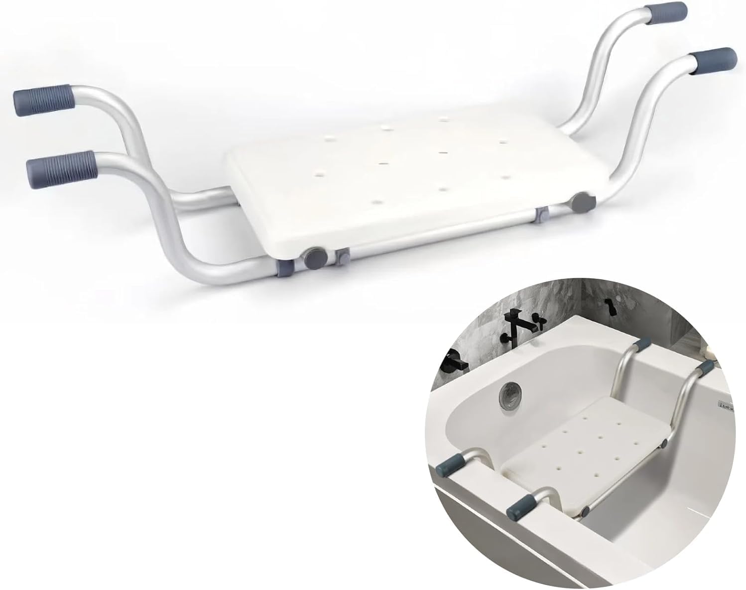 Ankila Heavy Duty Bath Bench Seat, Suspended Bath Tub Shower Chair Aluminum Alloy Bathtub Benches Bathing Seat for Elderly Adults Seniors Disabled or Injured, Length Adjustable Universal, 260LBS Load