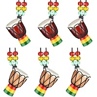 Mini Afrikanische Trommeln, 6 Stück Mini Djembe Trommel, Afrikanische Trommel Halskette Holz, Instrumentenhalsketten Djembe Trommel, Ideal für Dekoration und Geschenke (Bunte)