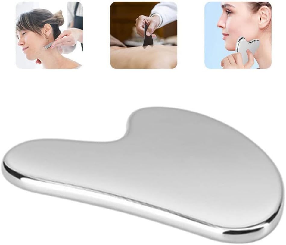 Pedra Gua Sha em Aço Inox para Massagem Facial, Ferramenta Anti-Rugas, Cuidados com a Pele + Saquinho