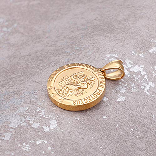 Mystart 2 Pieces Stainless Steel 25mm Saint Christopher Religious Medal Round Tag Necklace Pendants Charms3