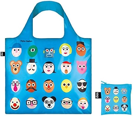 LOQI STEPHEN CHEETHAM Faces Blue Reusable Shopping Bag
