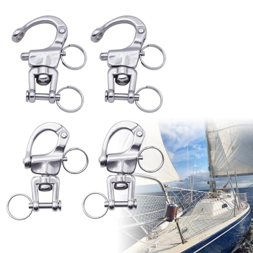 GSGCFYRN 316 Stainless Steel Swivel Snap Shackle Quick Release Clevis Jaw - Heavy Duty Marine Grade for Sailing Halyard, Boat Rigging, Industrial Lifting & Firefighter SCBA Masks (Silver-4 Pack)