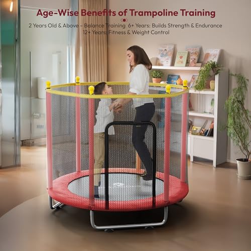 Image of StarAndDaisy Trampoline for Kids at Home with Safety Net /Trampoline for Adults, Indoor & Outdoor / 120KG Loading Capacity with Stainless Steel Frame & Legs -55 inch, 4.5 Feet (Red)