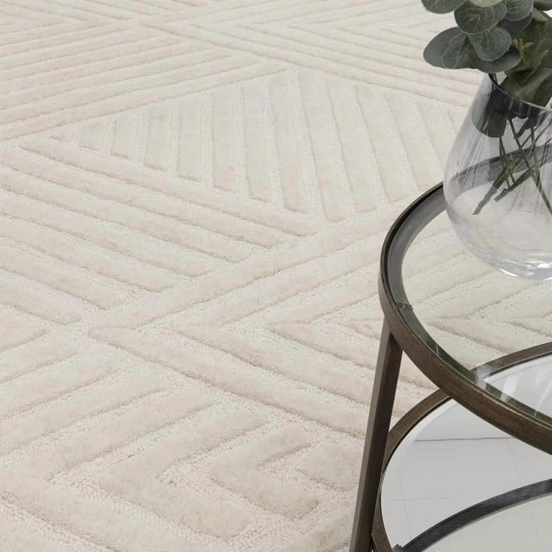 Image of Hand Tufted Modern Design Exported Collection High Low Pattern Wool Carpet for Living Room, Bedroom & Hall (Ivory H, 12 x 15 Feet)