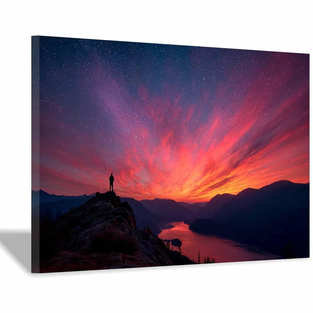 HOQIU Natural scenery wall art Starry Sunset Mountain Viewss decorative painting, wall art, for Living Room Bathroom Bedroom Kitchen Decoration.(Multicolor)-40x60cm Framed