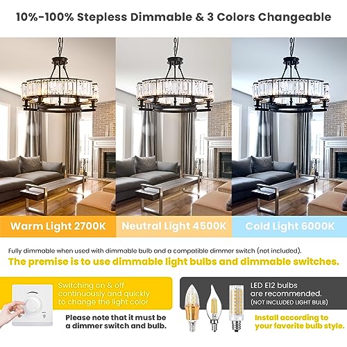 NOXARTE Round Crystal Chandelier Modern Industrial Dining Room Light Fixture Luxury Pendant Light for Farmhouse Living Room D26 Inch x H20 Inch - Image 5