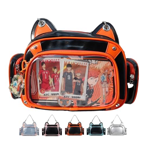 Cat Ita Bag Pins Display Backpack for Girls Single Shoulder Bag Purse with Insert for School Comic Con (orange black PU)