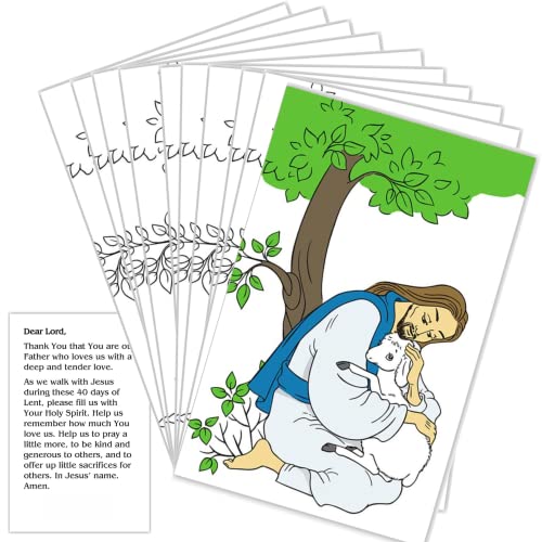 Needzo DIY Activity Color Your Own Lent Prayer Card, 2024 Lenten Season Cards to Color and Share, Bulk Sunday School Lessons, Pack of 10