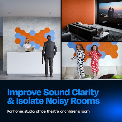 Image of Acoustic Panels 12-Pack Soundproof Wall Panels 12 inchX10.4 inchX0.4 inch Sound Panels High Density Sound Dampening Panels - [Poppy Orange Hexagon]