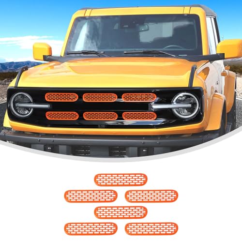 Image of Linskip Oval Grille Inserts Fit for 2021-2025 Ford Bronco, Front Mesh Grille Cover for Bronco Exterior Accessories, Enhancing Vehicle Front Appearance(orange)