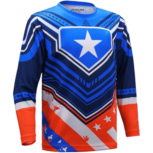 Oumurs Kids Cycling Jersey Youth Motocross Shirts for Boys Girls 3-14 Year Olds Dirt Bike Jersey Long Sleeve Clothing for Motorcycle Powersports Mountain Bike Bicycle BMX MX Riding Offroad L