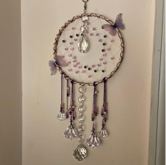Mannikin Butterfly Crystal Dreamcatcher Suncatcher, 6 inch Hoop, Glass Beads and Prisms, Magical Experience Day and Night, Large Acrylic and K9 Glass Crystals, Clear for Ultimate Sparkling-image-35