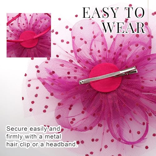 Image of DRESHOW Fascinators Hat Flower Mesh Ribbons Feathers on a Headband and a Clip Tea Party Headwear for Girls and Women