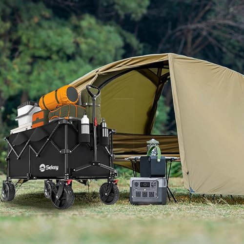 Sekey XXL Plus Bollerwagen Faltbar mit Bremsen 200L 200KG Belastbar, Extra Breite Reifen All Terrain Bollerwagen, Patentiert Zusammenfaltbar aus Vier Richtungen, XXL-PlusB 4011, Schwarz