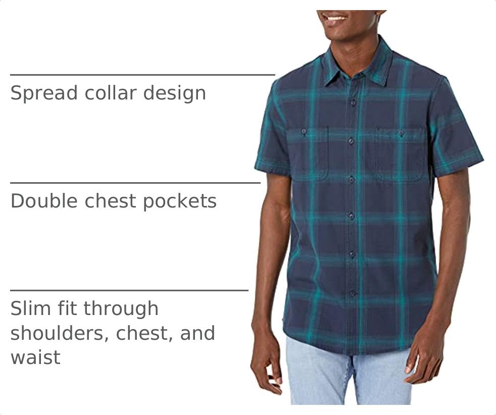 Image of Amazon Essentials Men's Regular-Fit Short-Sleeve Button-Down 100% Cotton Chambray Shirt