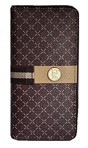 TIME WARRIOR Carteira feminina de designer com bloqueio de RFID, carteira de couro DA, suporte grande para celular, carteiras de pulso para mulheres, Marrom e dourado, medium, Carteira de designer