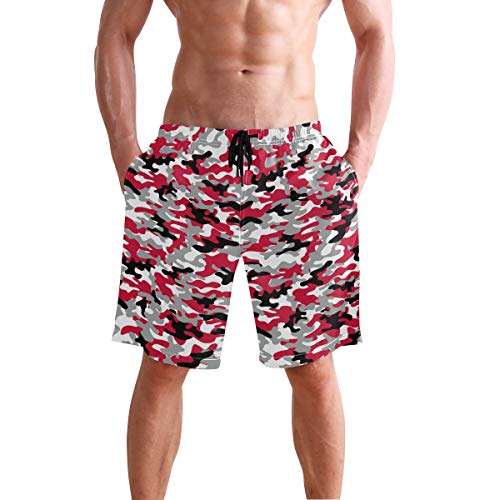 CENHOME Men's Surfing Red Black Grey White Camouflage Swimming Trunks