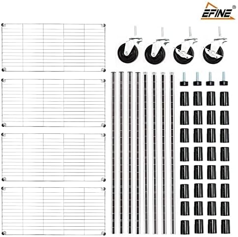 Miniatura 7 de Estantería de metal con 4 estantes sobre ruedas, juego de 4 estantes ajustables para libros, estantes resistentes para garaje, cocina, despensa (30